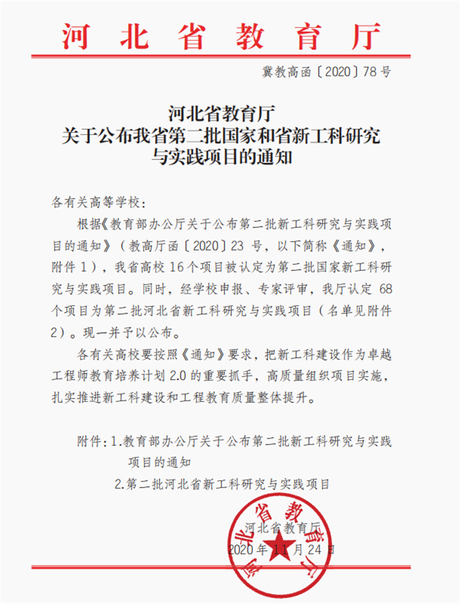 bat365《新工科背景下民办院校土木工程专业人才培养模式探索》 课题入选河北省第二批新工科研究与实践项目