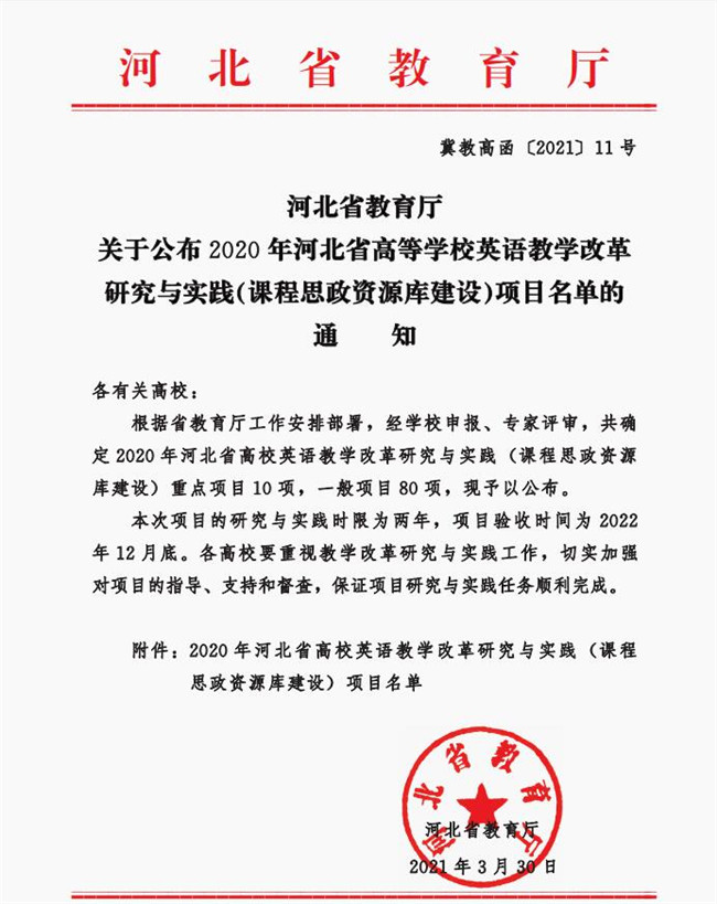 bat365五项课题成功获批河北省高等教育教学改革研究与实践项目立项