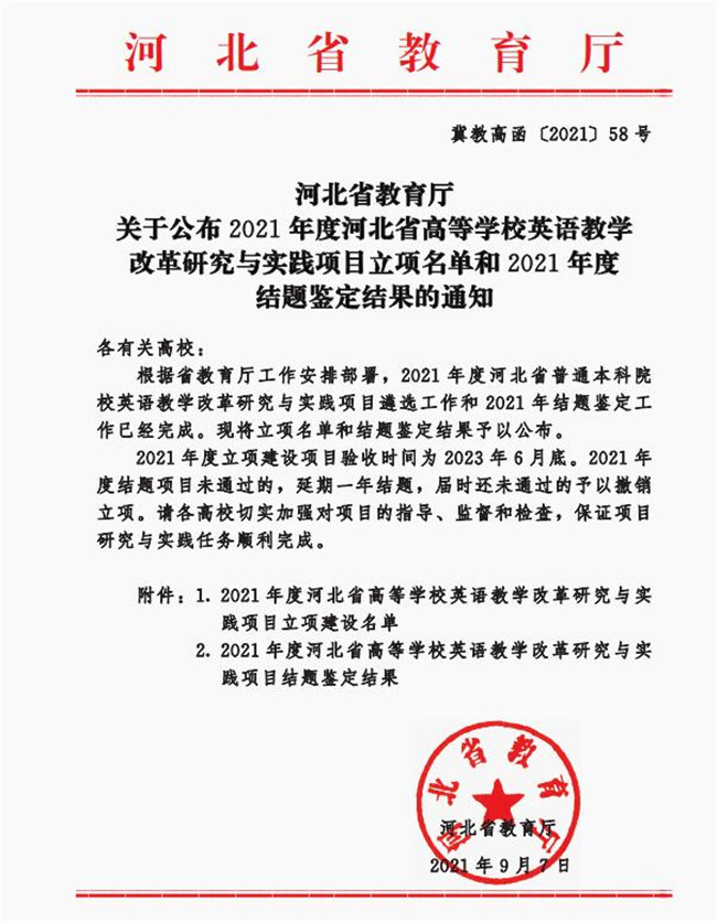 bat365获批河北省高等学校英语教学改革研究与实践项目立项