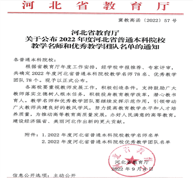 bat365教师闫贤贤及会计学教学团队分获 河北省“教学名师”、“优秀教学团队”荣誉称号