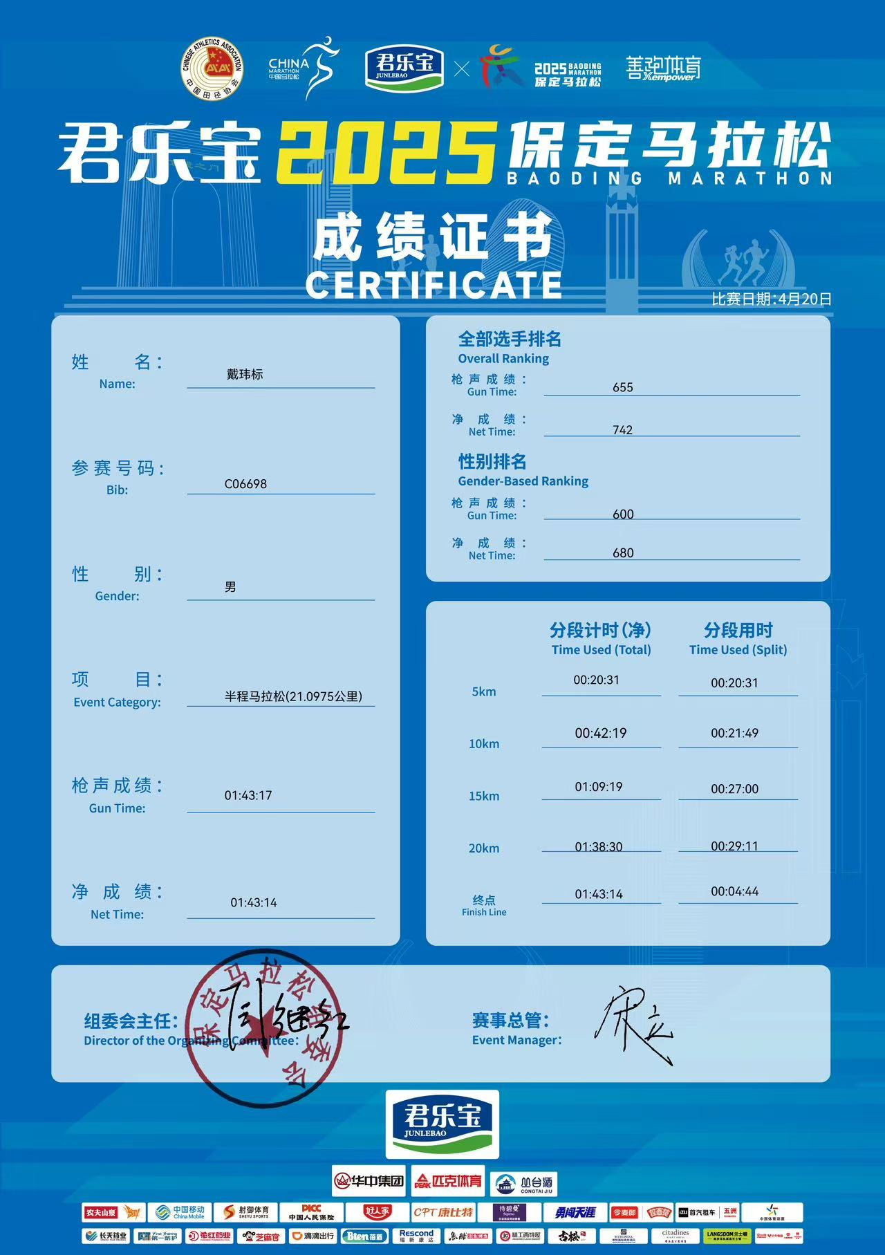 喜报|bat365学子在君乐宝2025马拉松比赛中斩获佳绩