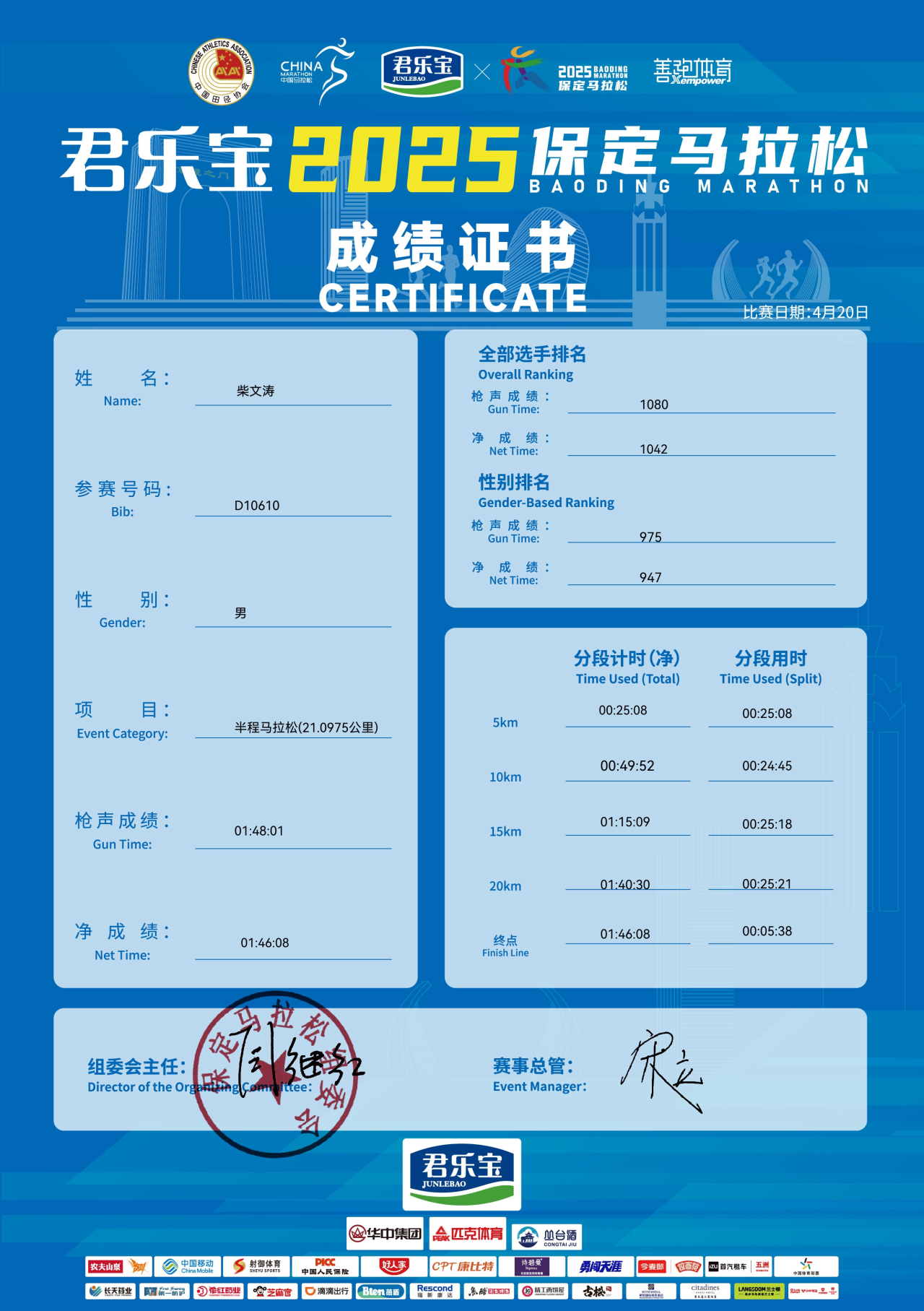 喜报|bat365学子在君乐宝2025马拉松比赛中斩获佳绩